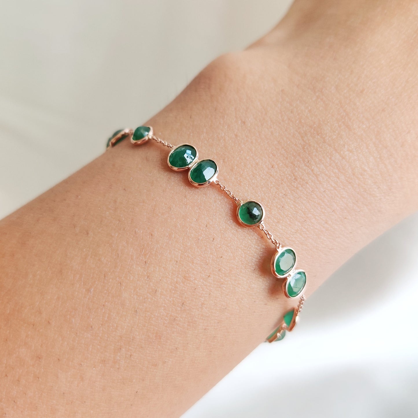 Natural Emerald Bracelet, 14K Solid Gold Emerald Bracelet, Dainty Emerald Bezel Set Bracelet, May Birthstone Bracelet, Emerald Jewelry