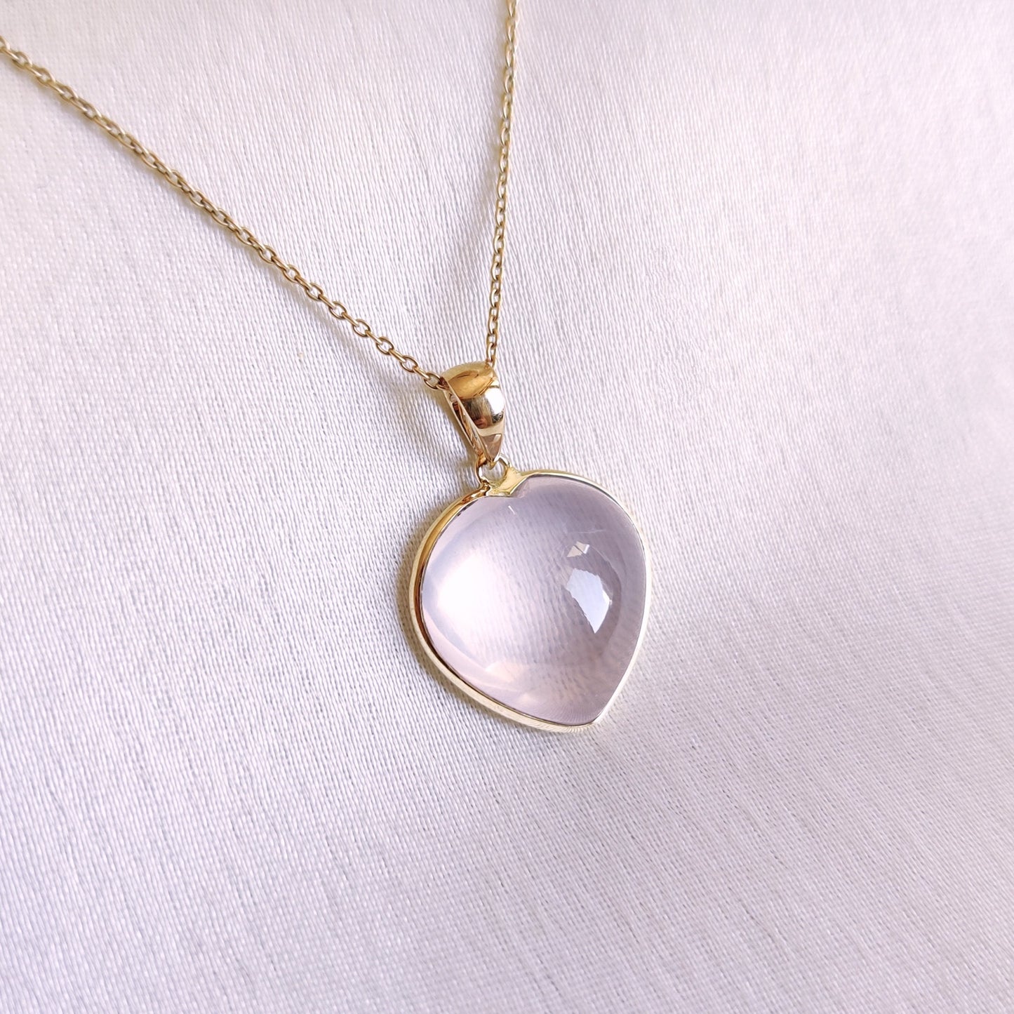 Natural Rose Quartz Heart Pendant, 14K Solid Yellow Gold Heart Pendant, January Birthstone Pendant, Rose Quartz Jewelry, Christmas Present