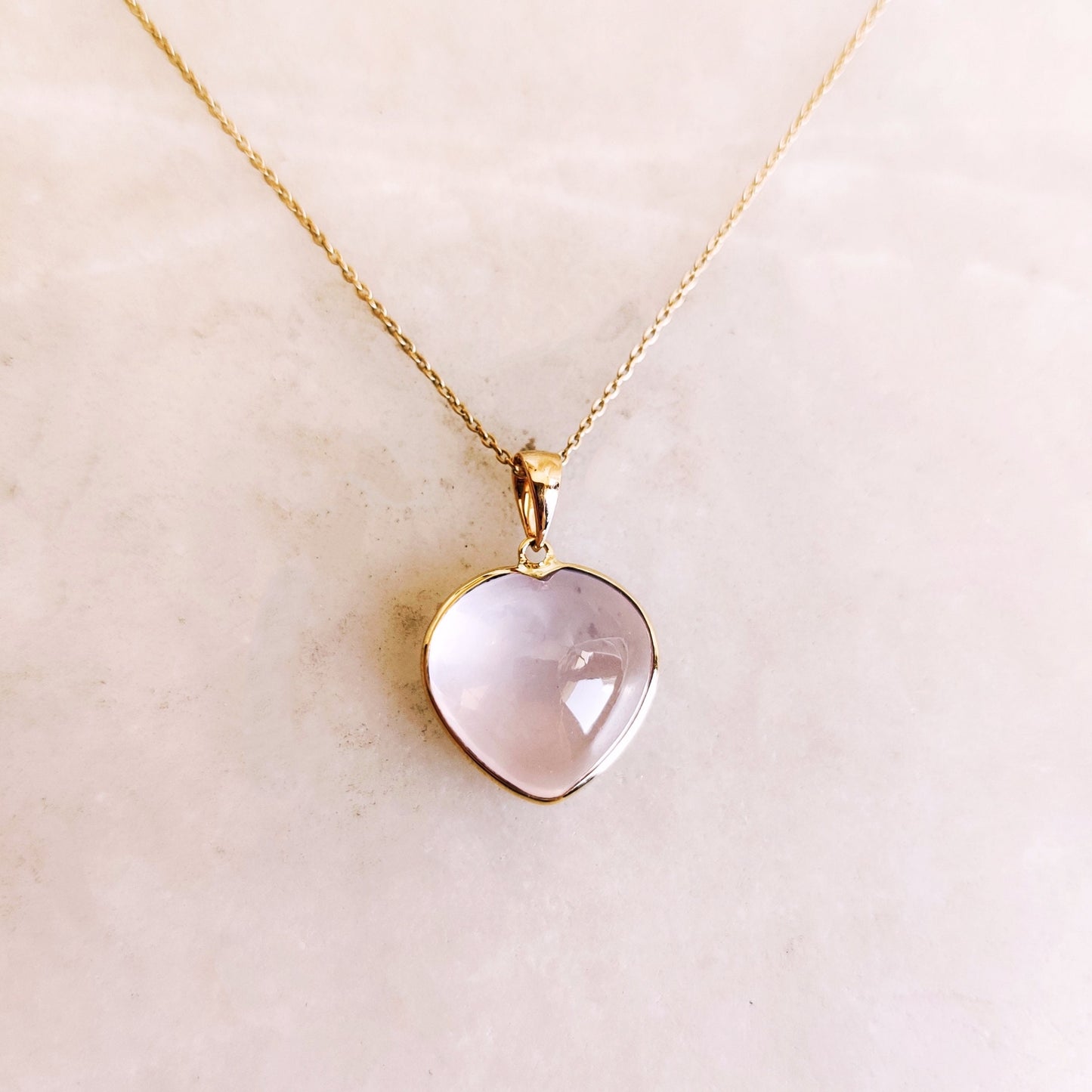 Natural Rose Quartz Heart Pendant, 14K Solid Yellow Gold Heart Pendant, January Birthstone Pendant, Rose Quartz Jewelry, Christmas Present