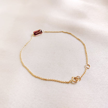 Natural Pink Tourmaline Bracelet, 14K Solid Gold Multi Tourmaline Bracelet, Dainty Tourmaline Baguette Bracelet, October Birthstone