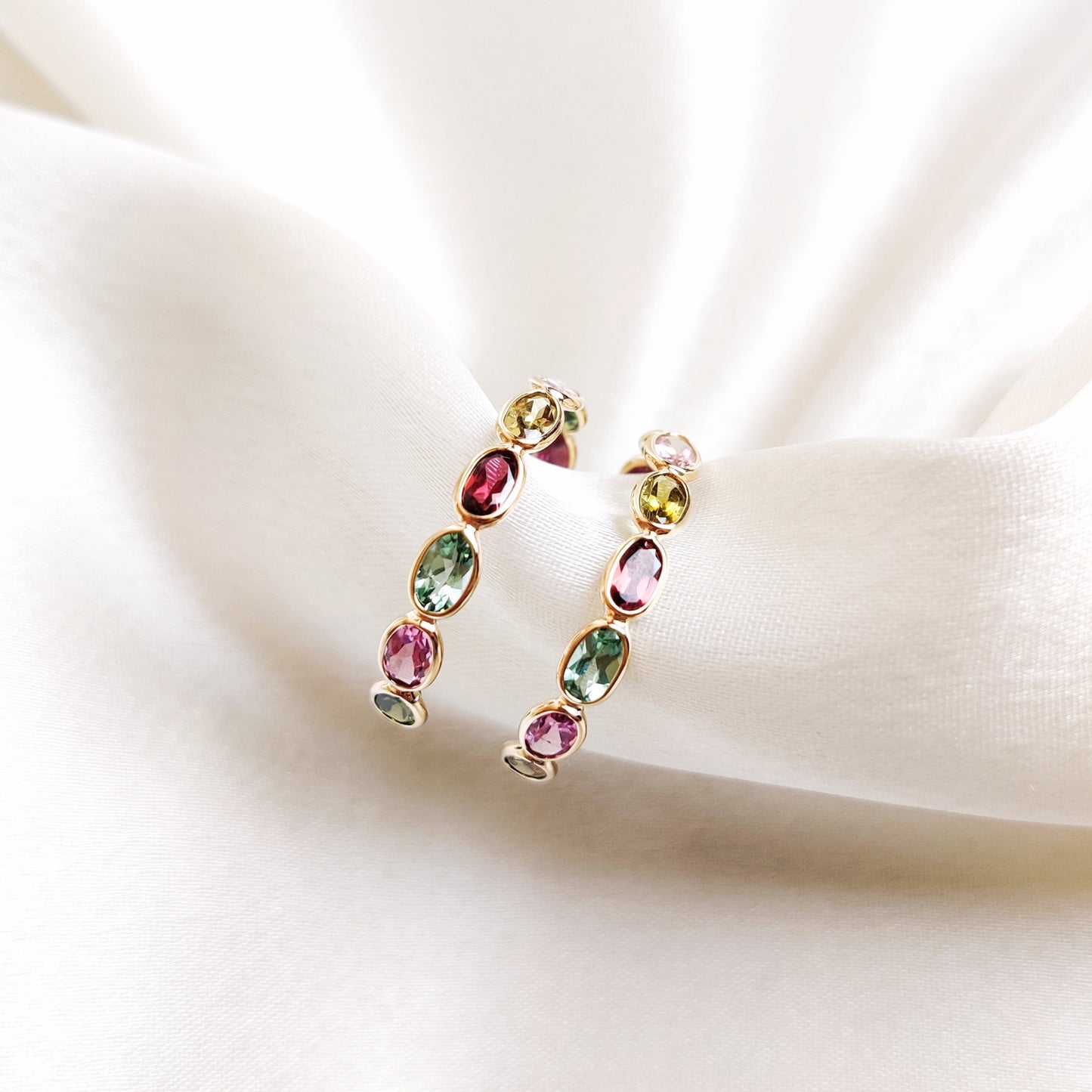 Natural Tourmaline Hoop Earrings, Solid Yellow Gold Multi Tourmaline Earrings, October Birthstone, Dainty Tourmaline Earrings,Gemstone Hoops