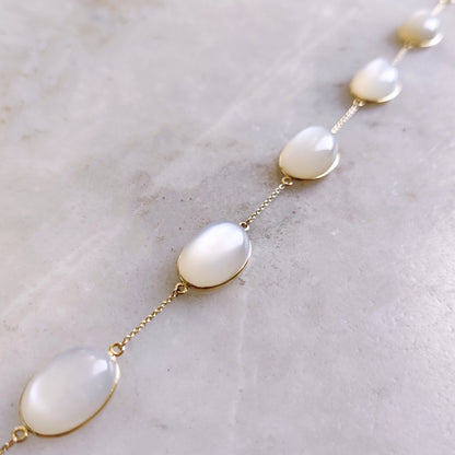 Natural White Moonstone Bracelet, 14K Solid Yellow Gold Moonstone Bracelet, Chain Bracelet, June Birthstone Bracelet, Gemstone Bracelet