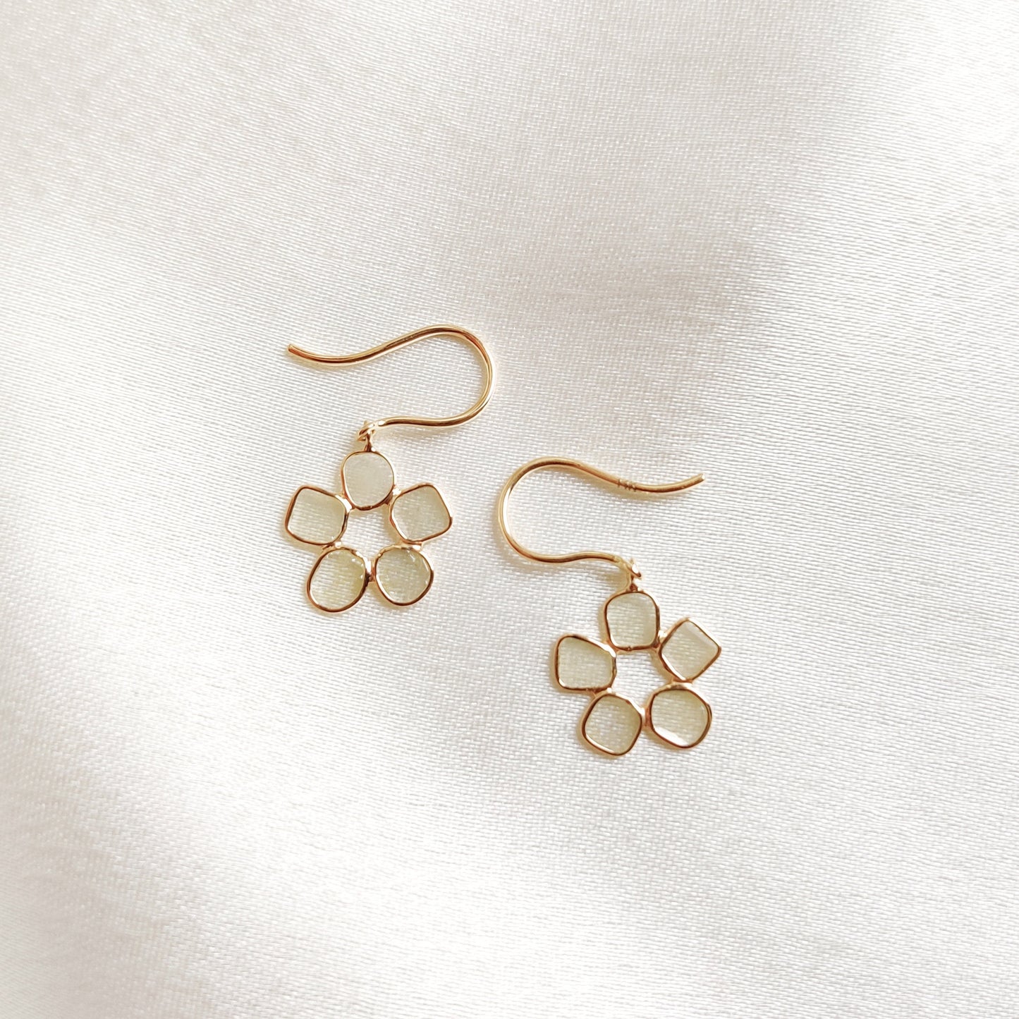 Natural Diamond Polki Earrings, Solid Gold Diamond Slice Earrings, April Birthstone Earrings, Dainty Diamond Polki Flower Earring