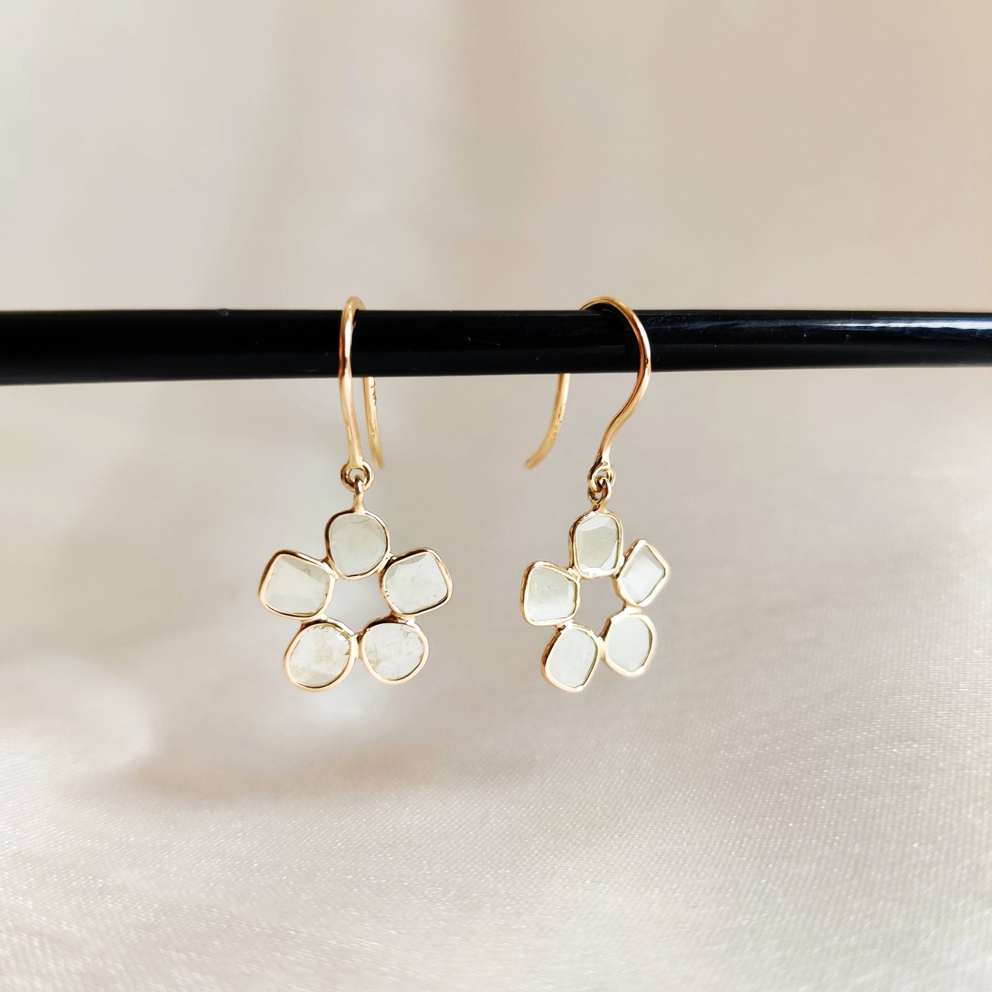 Natural Diamond Polki Earrings, Solid Gold Diamond Slice Earrings, April Birthstone Earrings, Dainty Diamond Polki Flower Earring