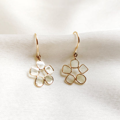 Natural Diamond Polki Earrings, Solid Gold Diamond Slice Earrings, April Birthstone Earrings, Dainty Diamond Polki Flower Earring