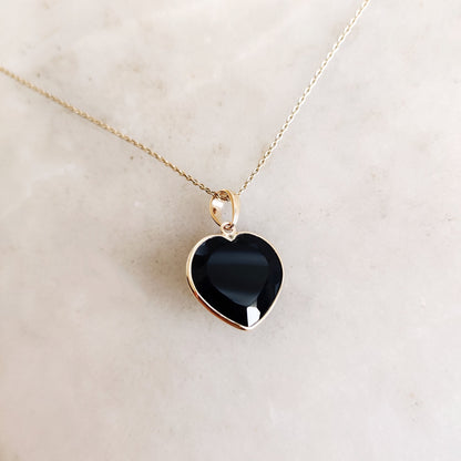 Natural Black Onyx Heart Pendant, 14K Solid Yellow Gold Pendant, Onyx Heart Pendant, Christmas Gift, December Birthstone, Gold Heart Pendant