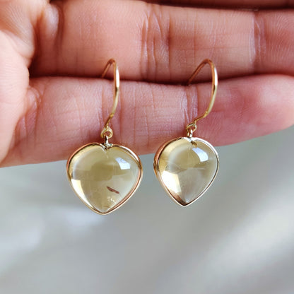 Pendientes de citrino en oro de 14 quilates, pendientes de corazón de citrino natural, pendientes de oro amarillo macizo, piedra natal de noviembre, pendientes de corazón, regalo de Navidad