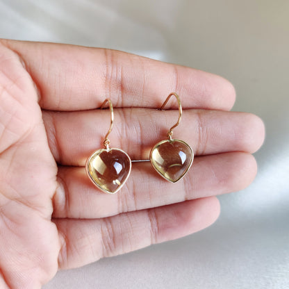 Pendientes de citrino en oro de 14 quilates, pendientes de corazón de citrino natural, pendientes de oro amarillo macizo, piedra natal de noviembre, pendientes de corazón, regalo de Navidad