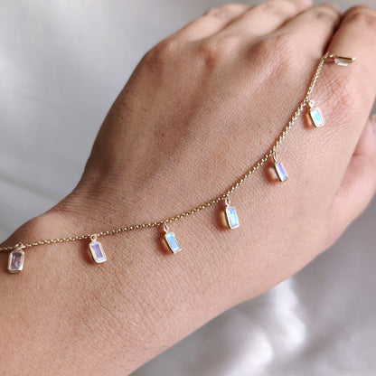 Natural Rainbow Moonstone Bracelet, 14K Solid Yellow Gold Moonstone Chain Bracelet, June Birthstone Bracelet, Dainty Moonstone Jewelry