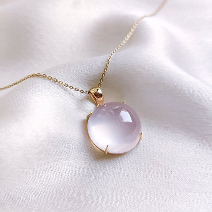 Natural Rose Quartz Pendant, 14K Solid Yellow Gold Rose Quartz Pendant, January Birthstone, Christmas Gift, Round Quartz Pendant