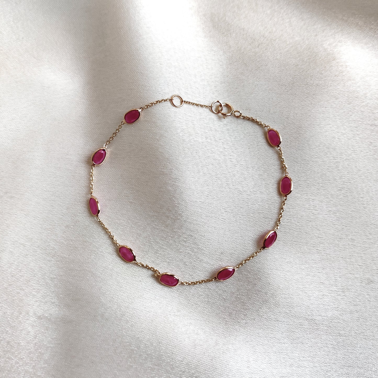 Natural Ruby Bracelet, 14K Solid Yellow Gold Ruby Bracelet, Dainty Ruby Bracelet, July Birthstone Bracelet, Christmas Present