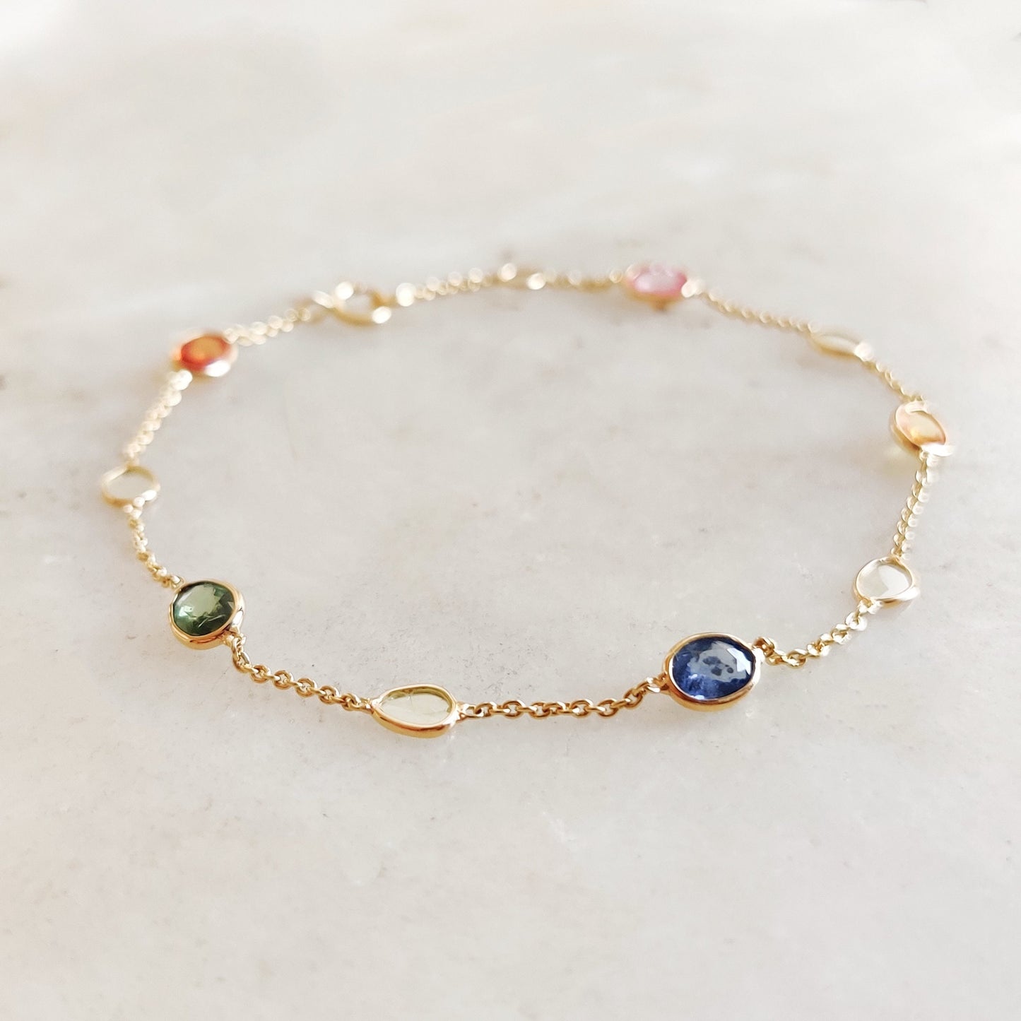 Natural Multi Sapphire Bracelet, 14K Solid Gold Diamond Bracelet, Diamond Polki Sapphire Bracelet, September Birthstone, Christmas Gift