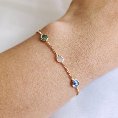 Natural Multi Sapphire Bracelet, 14K Solid Gold Diamond Bracelet, Diamond Polki Sapphire Bracelet, September Birthstone, Christmas Gift