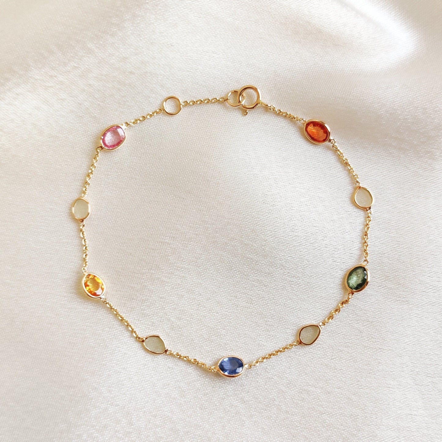 Natural Multi Sapphire Bracelet, 14K Solid Gold Diamond Bracelet, Diamond Polki Sapphire Bracelet, September Birthstone, Christmas Gift