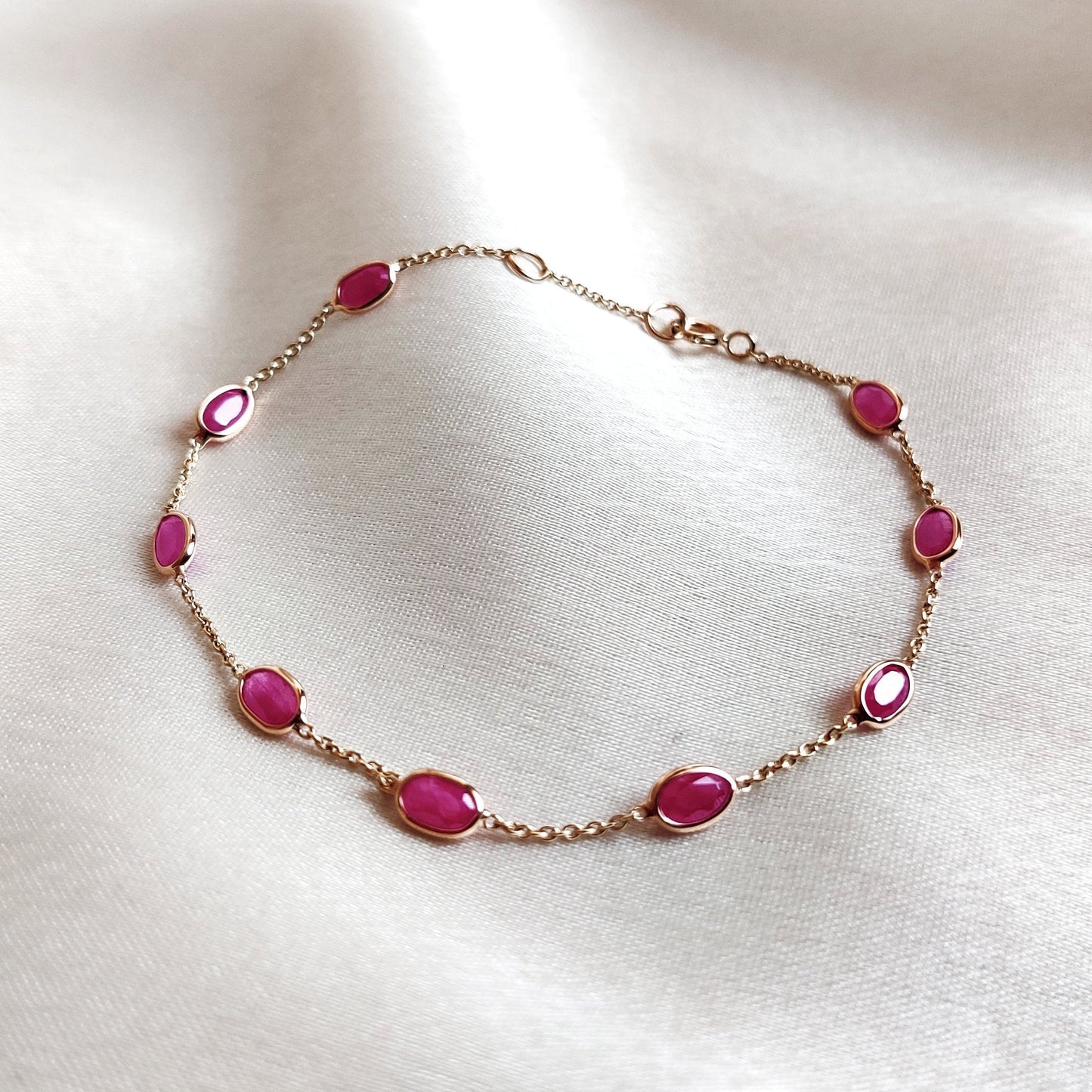 Natural Ruby Bracelet, 14K Solid Yellow Gold Ruby Bracelet, Dainty Ruby Bracelet, July Birthstone Bracelet, Christmas Present