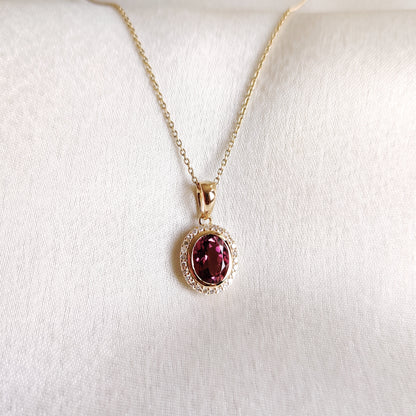 Natural Rubellite Pink Tourmaline & Diamond Pendant, 14K Solid Yellow Gold Pendant, October Birthstone, Dainty Pink Tourmaline Jewelry