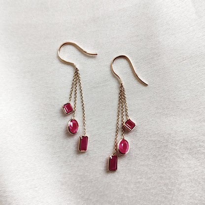 14K Gold Natural Ruby Earrings, Solid Yellow Gold Ruby Earrings, Dainty Ruby Bezel Danglers, July Birthstone, Christmas Gift, Ruby Jewelry