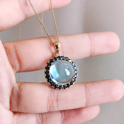 Natural Sky Blue Topaz & London Blue Topaz Pendant, 14K Solid Gold Blue Topaz Pendant, December Birthstone Pendant, Blue Topaz Jewelry