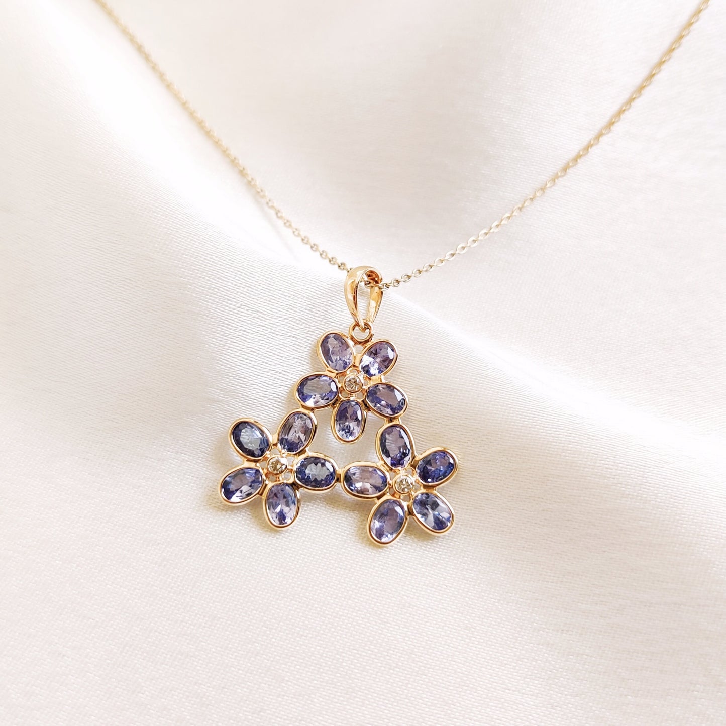 Natural Tanzanite & Diamond Pendant, 14K Solid Yellow Gold Pendant, December Birthstone, Dainty Tanzanite Jewelry, Christmas Present