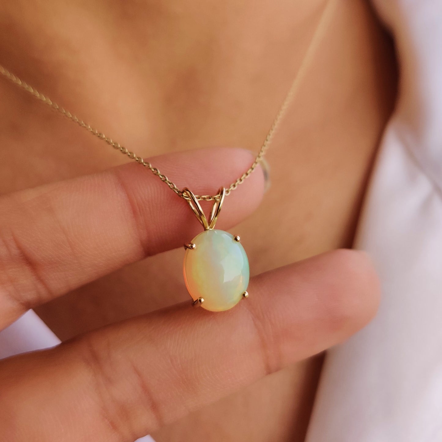 Natural Ethiopion Opal Pendant, 14K Solid Yellow Gold Opal Pendant, October Birthstone Pendant, Dainty Opal Pendant, Christmas Present