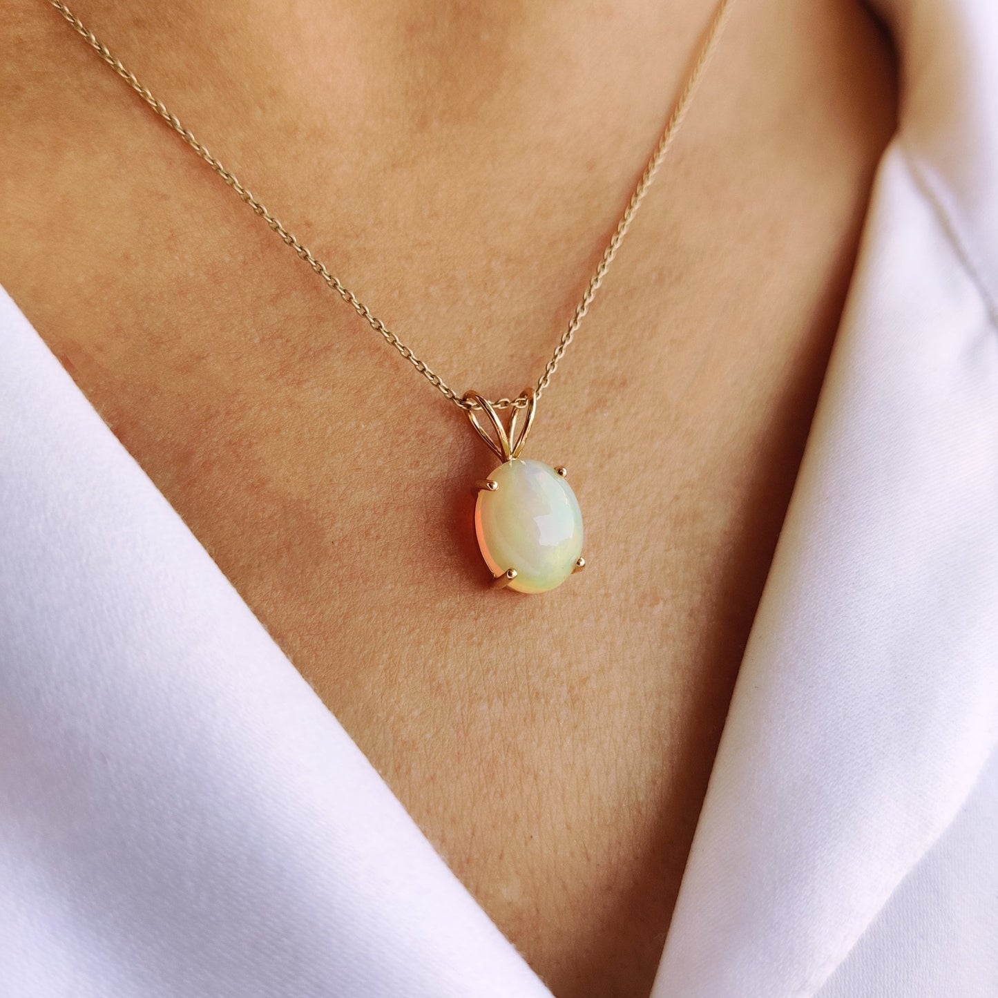 Natural Ethiopion Opal Pendant, 14K Solid Yellow Gold Opal Pendant, October Birthstone Pendant, Dainty Opal Pendant, Christmas Present