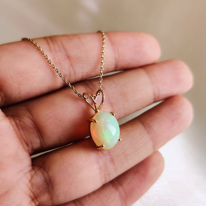 Natural Ethiopion Opal Pendant, 14K Solid Yellow Gold Opal Pendant, October Birthstone Pendant, Dainty Opal Pendant, Christmas Present