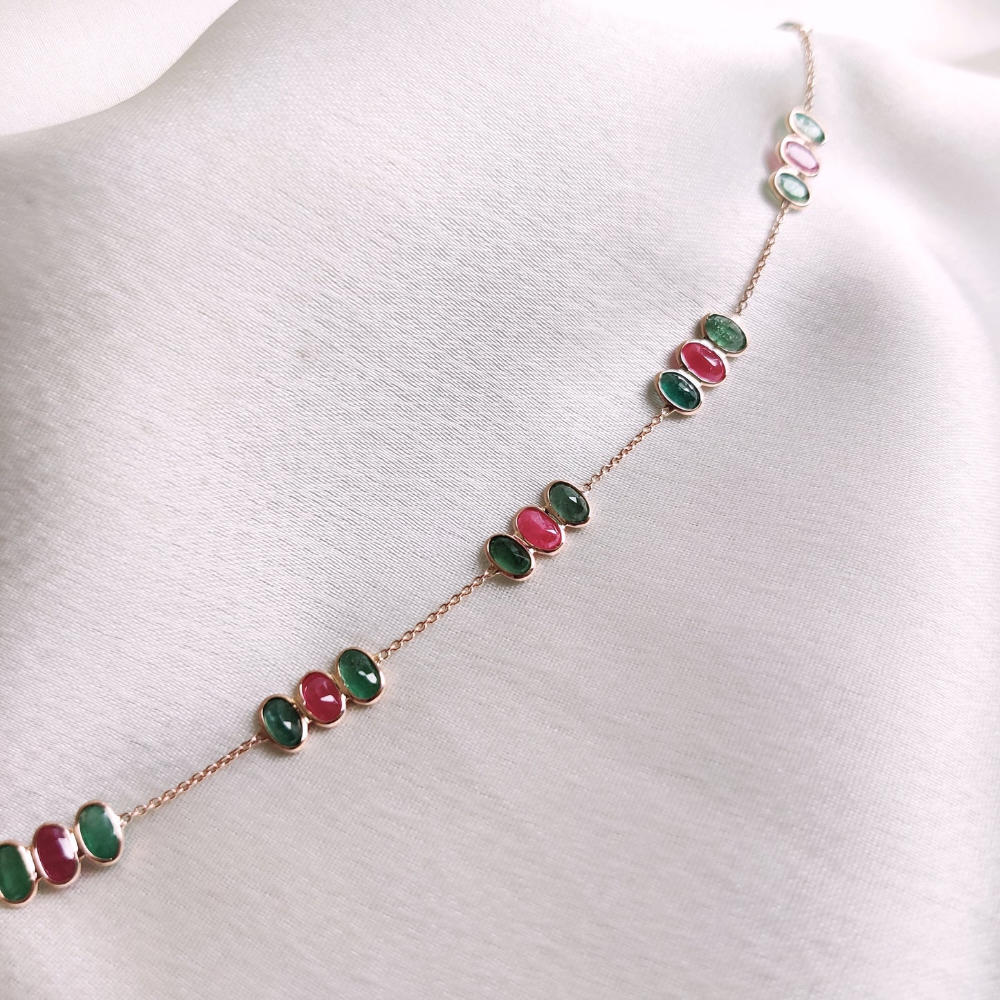 Natural Ruby & Emerald Bracelet, 14K Solid Yellow Gold Bracelet, Dainty Ruby Bracelet, May and July Birthstone Bracelet, Christmas Present