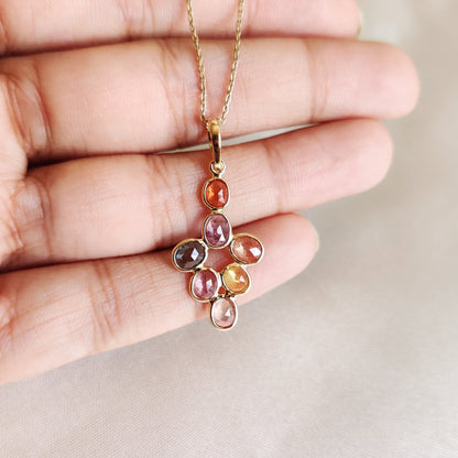 Natural Multi Sapphire Pendant, 14K Solid Yellow Gold Multi Sapphire Necklace, Sapphire Pendant, September Birthstone Pendant,Christmas Gift