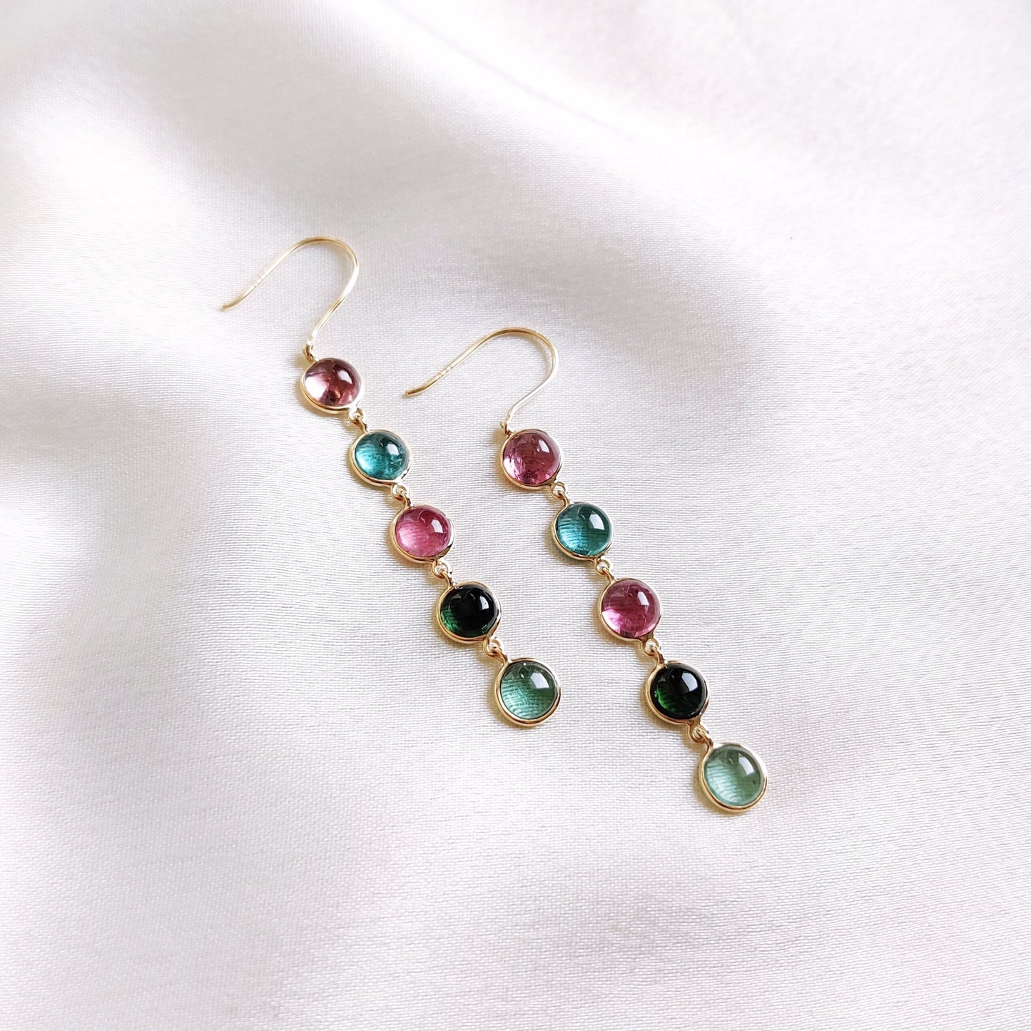 Natural Multi Tourmaline Earrings, 14K Solid Yellow Gold Earrings, Tourmaline Bezel Earrings, Multi Tourmaline Jewelry, October Birthstone