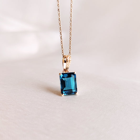 Natural London Blue Topaz Pendant, 14K Solid Yellow Gold Blue Topaz Pendant, December Birthstone, Anniversary Gift, Blue Topaz Jewelry