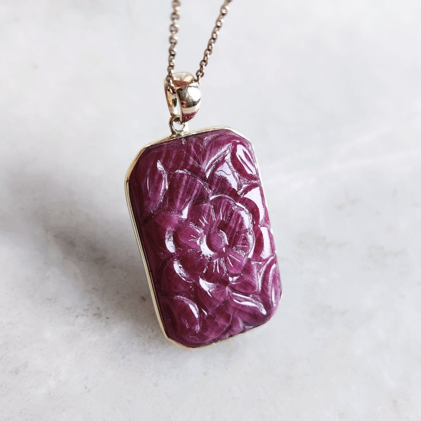 Natural Ruby Carved Pendant, 14K Solid Yellow Gold Ruby Pendant, July Birthstone Pendant, Handmade Carved Ruby Pendant, Christmas Present