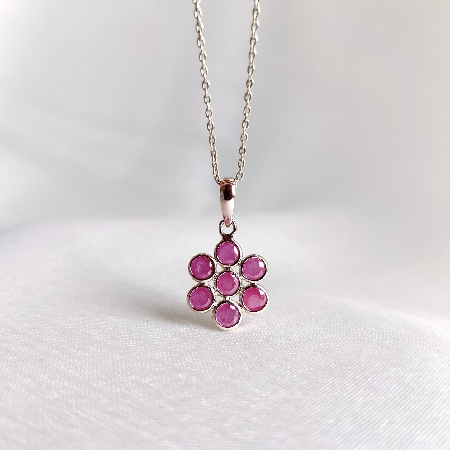 Natural Ruby Pendant, 14K Solid Rose Gold Pendant, July Birthstone Pendant, Dainty Runy Flower Pendant, Ruby Jewelry, Christmas Present