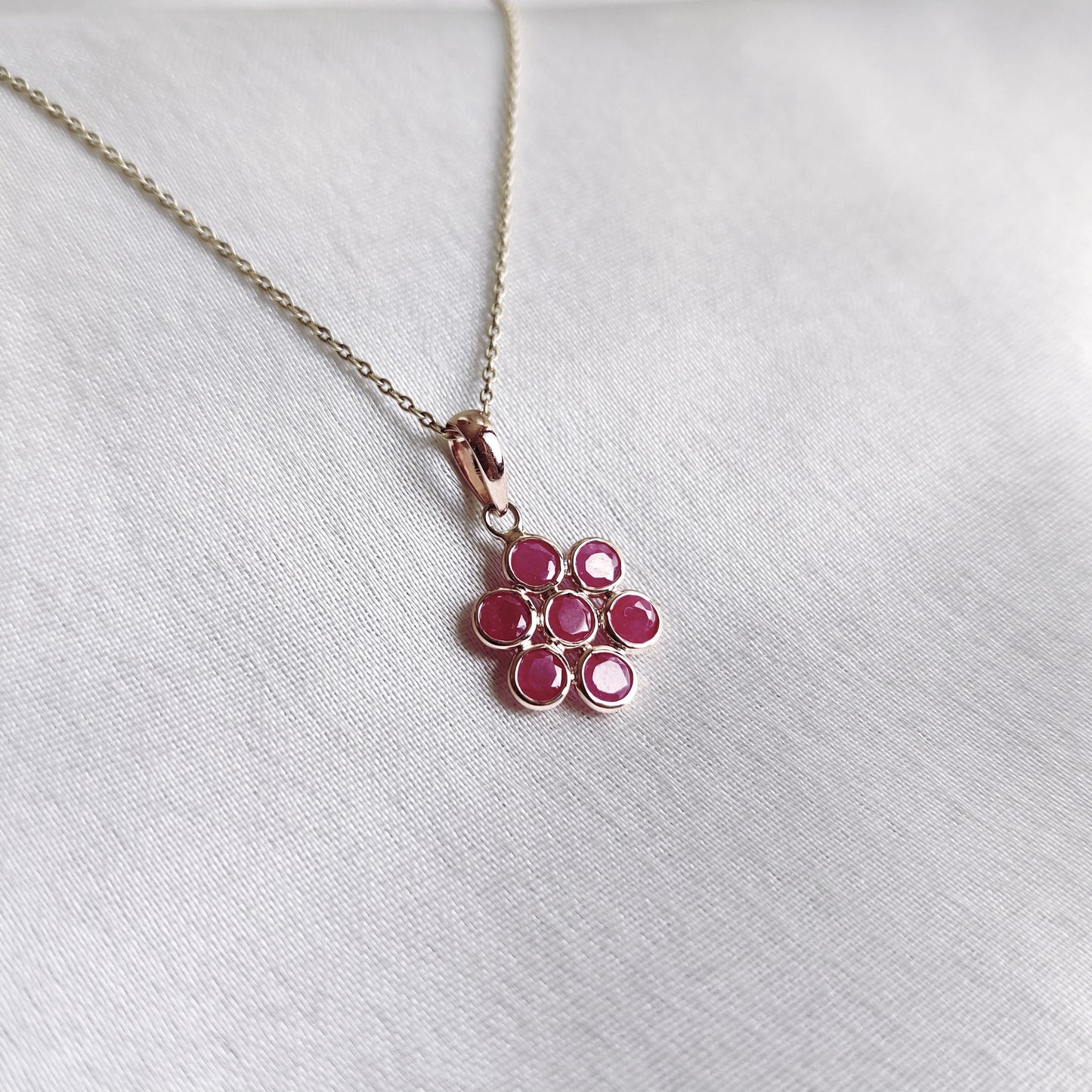 Natural Ruby Pendant, 14K Solid Rose Gold Pendant, July Birthstone Pendant, Dainty Runy Flower Pendant, Ruby Jewelry, Christmas Present