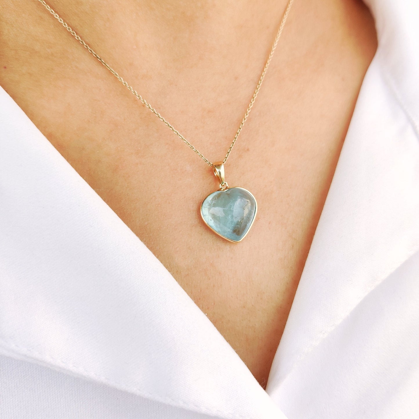 Natural Aquamarine Heart Pendant, 14K Solid Yellow Gold Aquamarine Pendant, Heart Shape Pendant, March Birthstone Pendant, Christmas Present