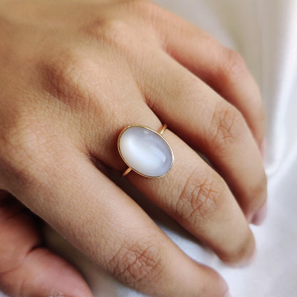 Natural White Moonstone Ring, 14K Solid Yellow Gold Ring, June Birthstone Ring, Oval Shape Moonstone Ring, Moonstone Jewelry, Birthday Gift