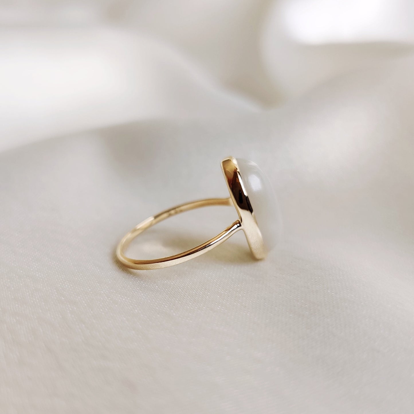 Natural White Moonstone Ring, 14K Solid Yellow Gold Ring, June Birthstone Ring, Oval Shape Moonstone Ring, Moonstone Jewelry, Birthday Gift