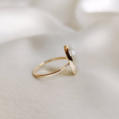 Natural White Moonstone Ring, 14K Solid Yellow Gold Ring, June Birthstone Ring, Oval Shape Moonstone Ring, Moonstone Jewelry, Birthday Gift