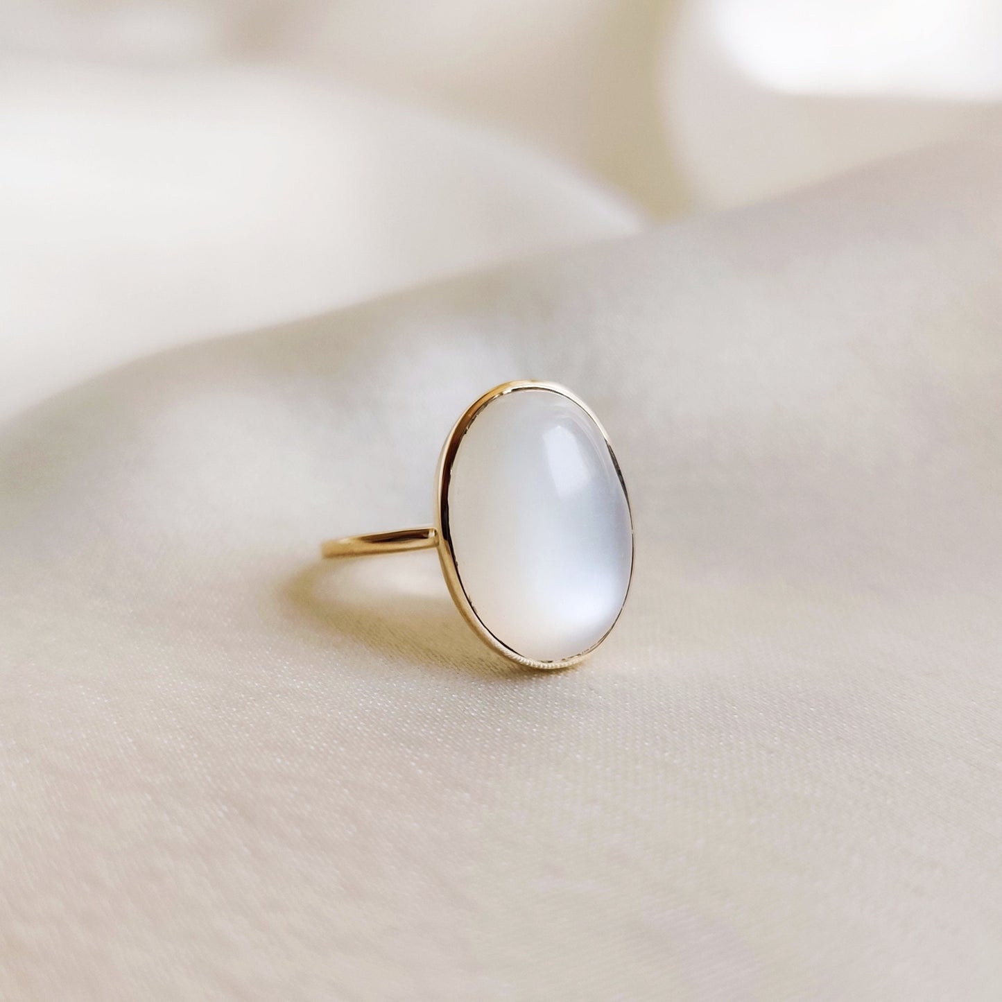 Natural White Moonstone Ring, 14K Solid Yellow Gold Ring, June Birthstone Ring, Oval Shape Moonstone Ring, Moonstone Jewelry, Birthday Gift