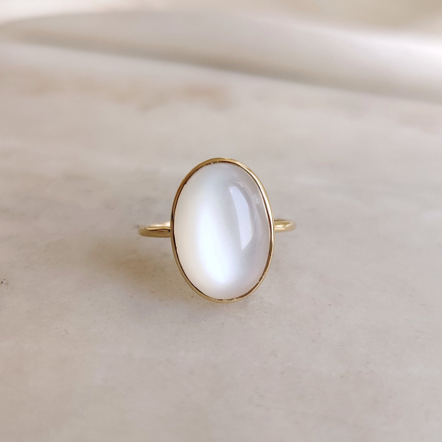 Natural White Moonstone Ring, 14K Solid Yellow Gold Ring, June Birthstone Ring, Oval Shape Moonstone Ring, Moonstone Jewelry, Birthday Gift