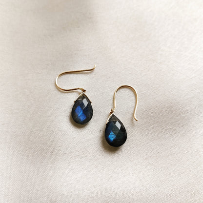 Natural Labradorite Earrings, 14K Solid Yellow Gold Earrings, August Birthstone Earrings, Labradorite Drop Earrings, Christmas Present