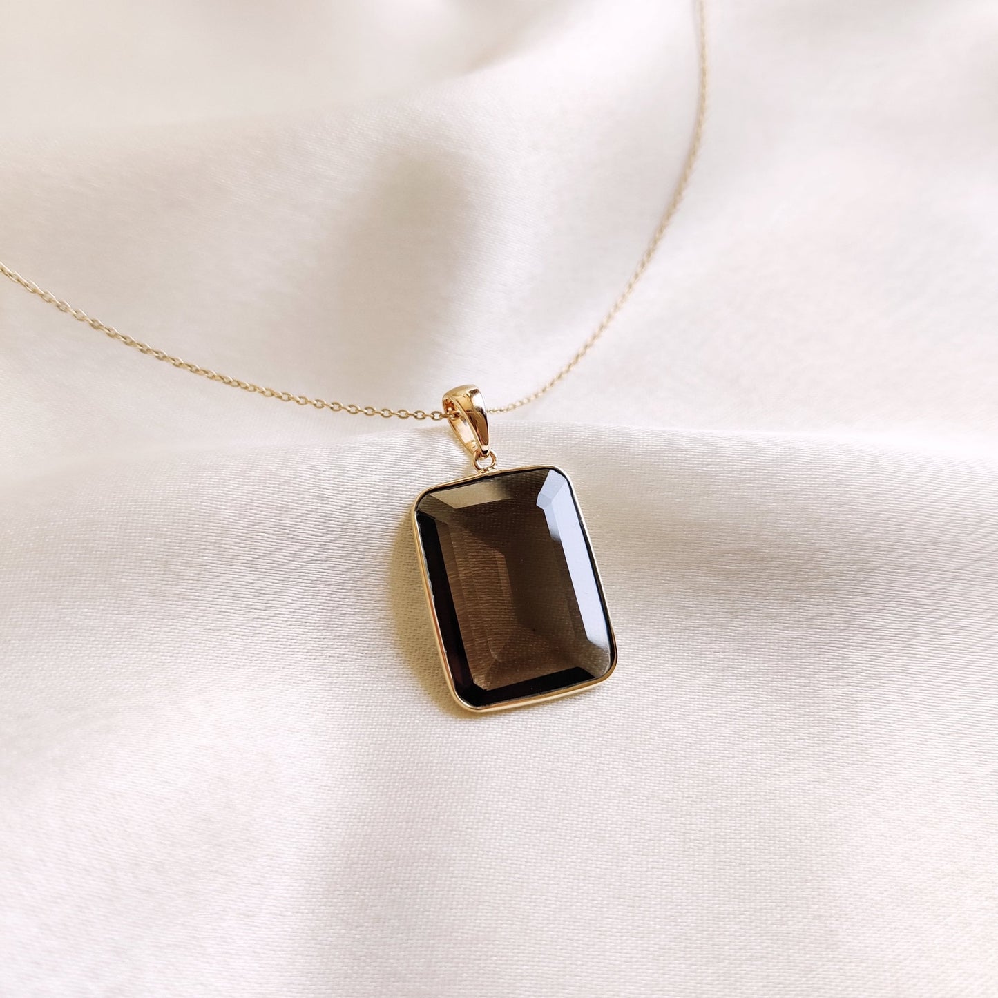 Natural Smoky Quartz Pendant, 14K Solid Yellow Gold Smoky Quartz Pendant, Emerald Cut Octagon Pendant, June Birthstone, Christmas Gift