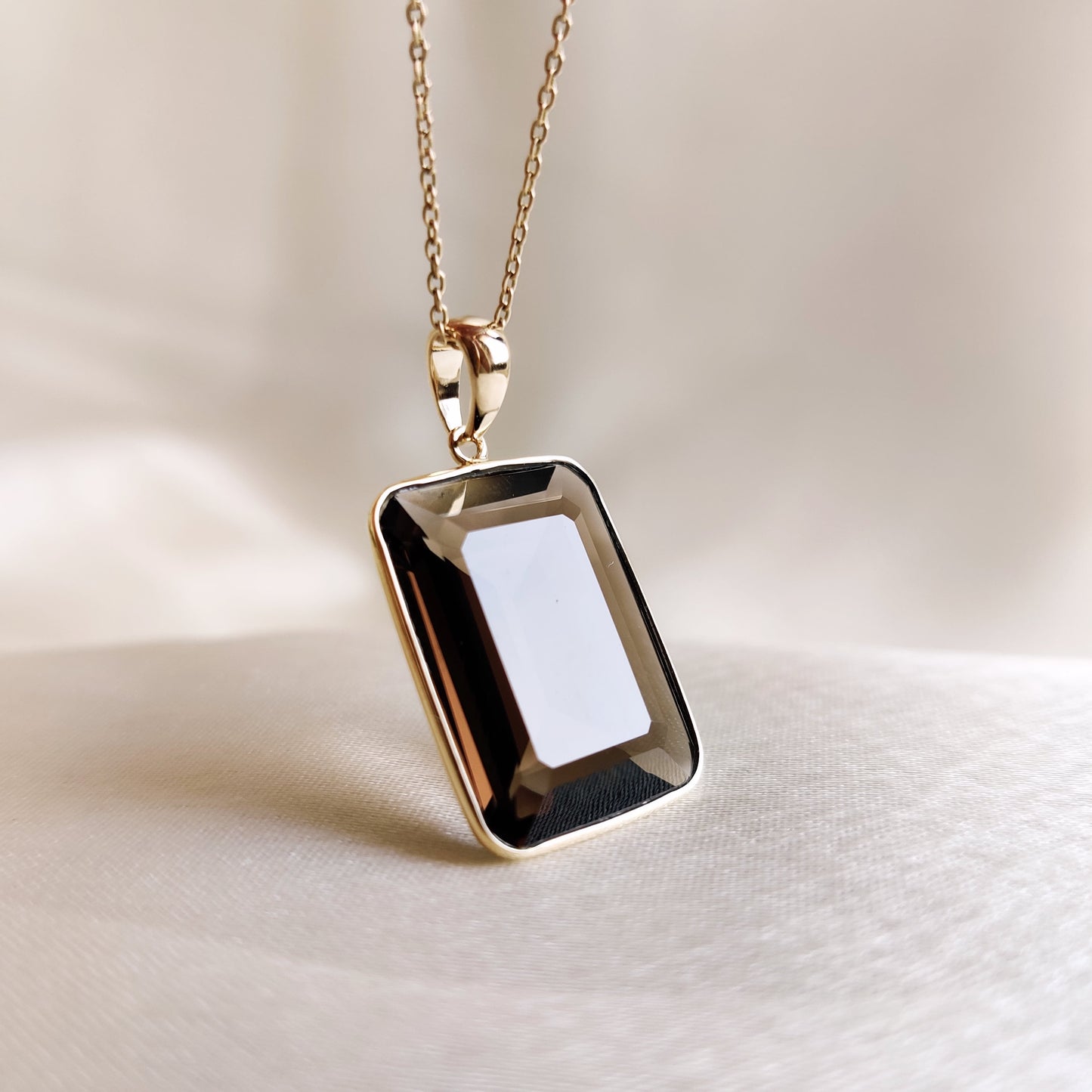 Natural Smoky Quartz Pendant, 14K Solid Yellow Gold Smoky Quartz Pendant, Emerald Cut Octagon Pendant, June Birthstone, Christmas Gift