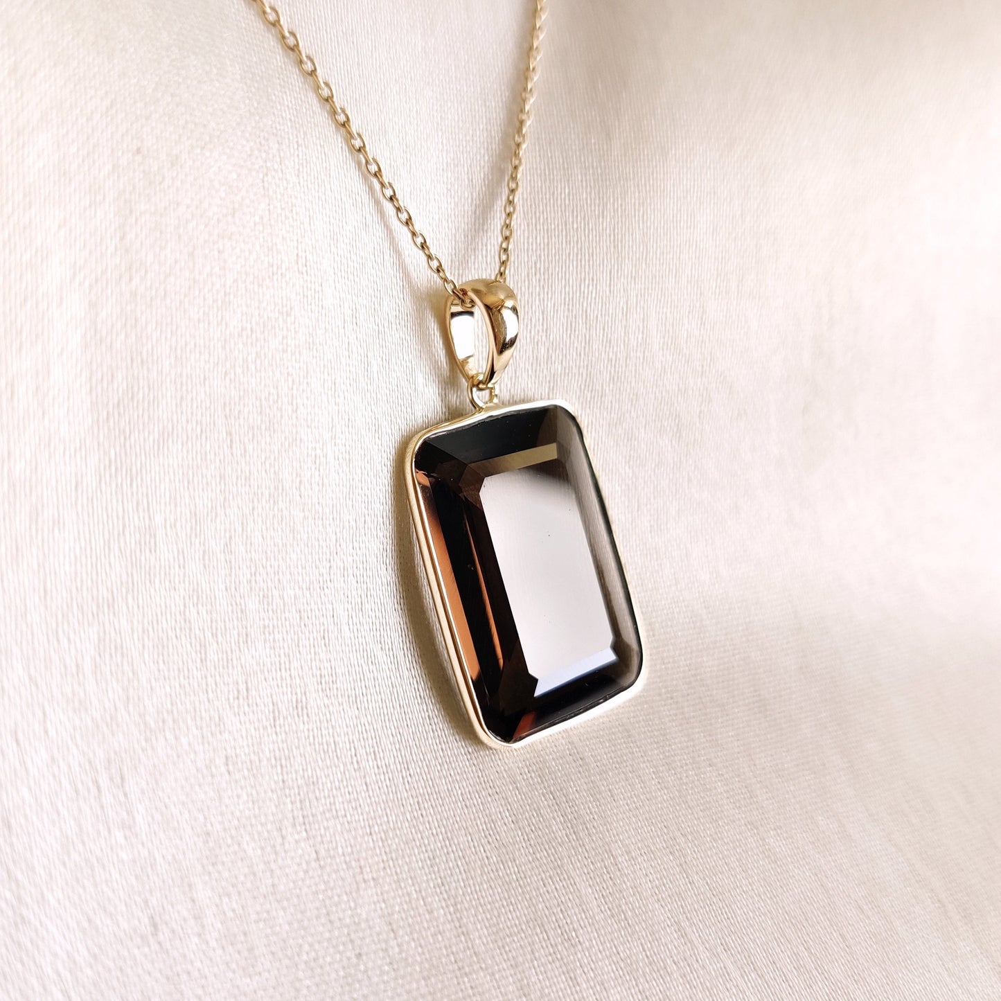 Natural Smoky Quartz Pendant, 14K Solid Yellow Gold Smoky Quartz Pendant, Emerald Cut Octagon Pendant, June Birthstone, Christmas Gift