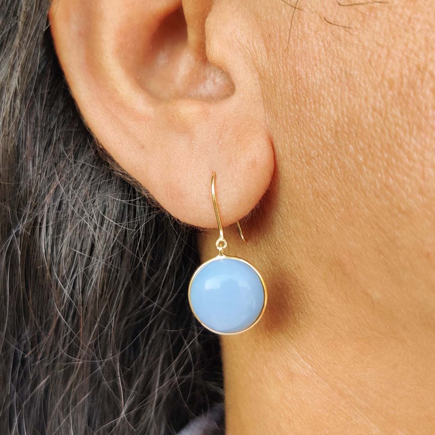 Natural Blue Opal Earring, 14K Solid Yellow Gold OpalEarring, October Birthstone Earrings, Blue Opal Drop Earring, Christmas Present