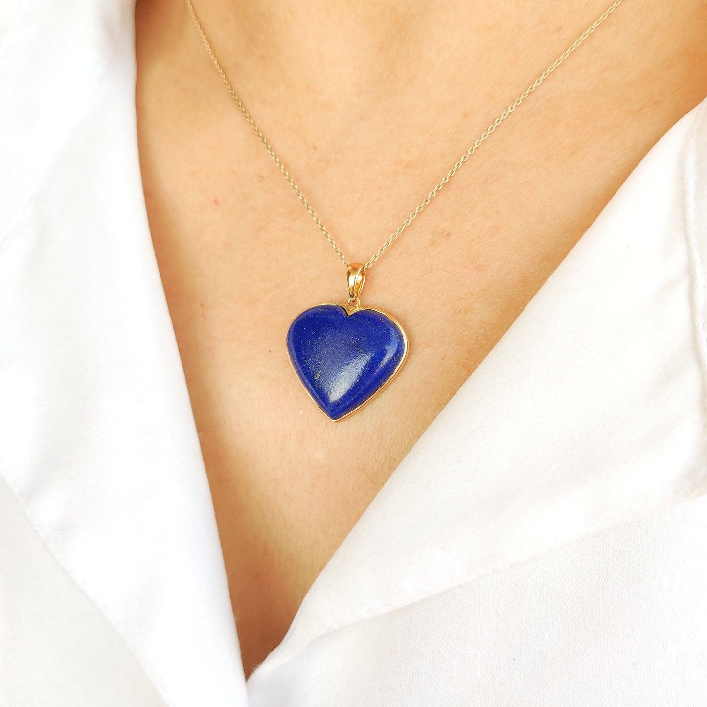 Natural Lapis Lazuli Heart Pendant, 14K Solid Gold Lapis Pendant, Yellow Gold Heart Pendant, September Birthstone Pendant, Christmas Gift