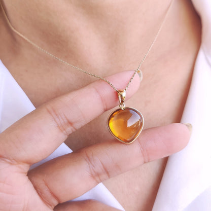 Natural Citrine Heart Pendant, 14K Solid Yellow Gold Citrine Pendant, November Birthstone Pendant, Gemstone Heart Pendant, Citrine Jewelry