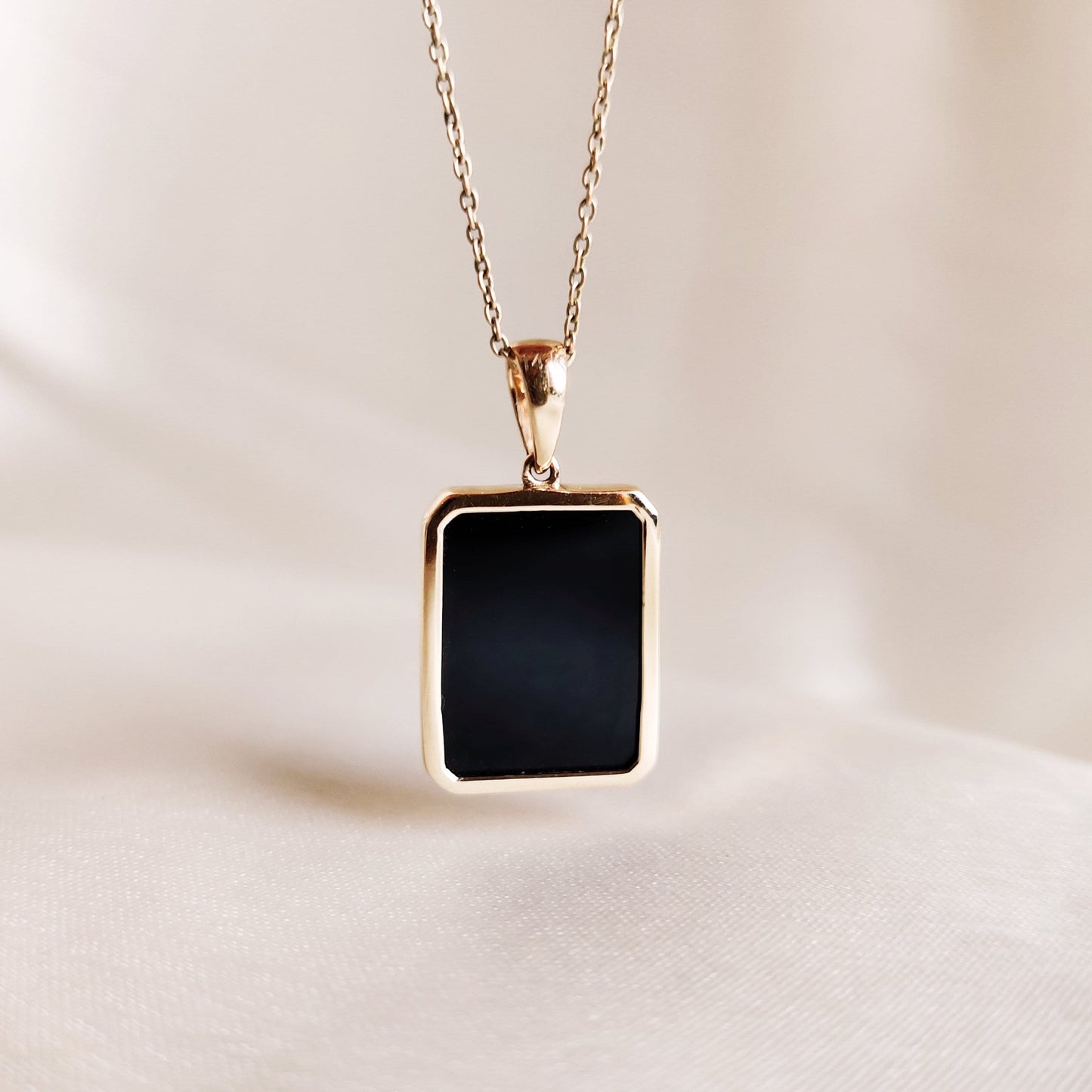 Natural Black Onyx Pendant, 14K Solid Yellow Gold Onyx Pendant, December Birthstone, Bezel Set Pendant, Black Onyx Jewelry, Christmas Gift