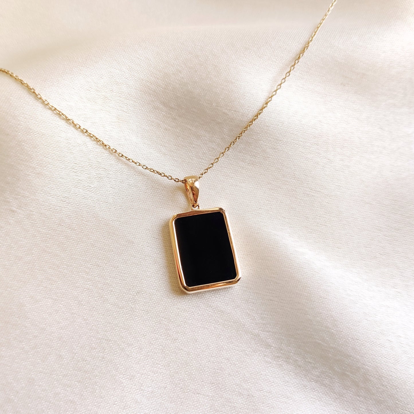 Natural Black Onyx Pendant, 14K Solid Yellow Gold Onyx Pendant, December Birthstone, Bezel Set Pendant, Black Onyx Jewelry, Christmas Gift