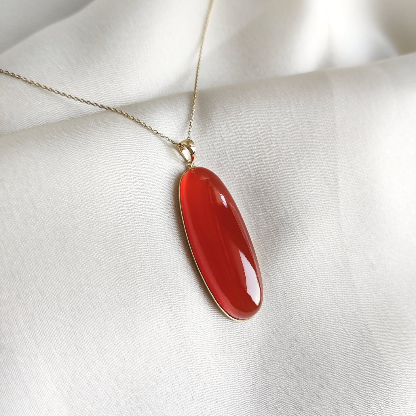 Natural Red Onyx Pendant, 14K Solid Yellow Gold Onyx Pendant, December Birthstone Pendant, Christmas Present