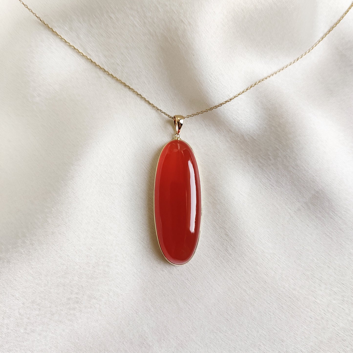 Natural Red Onyx Pendant, 14K Solid Yellow Gold Onyx Pendant, December Birthstone Pendant, Christmas Present